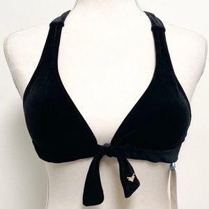 Lisa Blue Black Velvet Sorceres Halter Bikini Top NWT Small Tie Gold Tone Charm